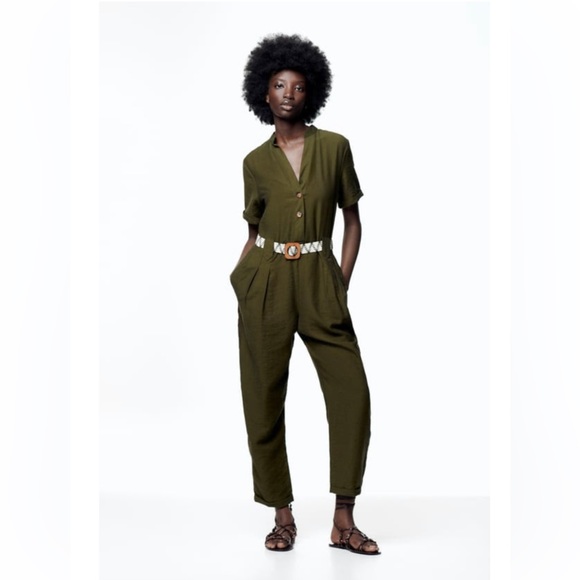 Zara Pants - ZARA Green Khaki Jumpsuit with Matching Belt NWT